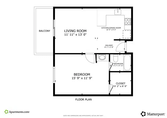 1 bedroom/ 1 bath A floor plan